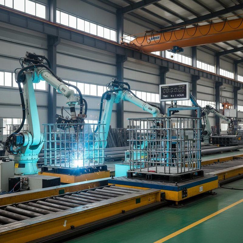 IBC Tote Cage Fabrication Производственная линия сварки клеток IBC с временем испытания вибрации от 0 до 1 часа процесса сварки